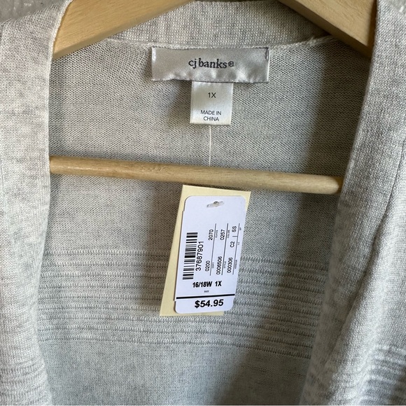 NWT CJ Banks Light Gray Open Front Long Cardigan Women’s Size 1X 16-18 - Picture 5 of 7